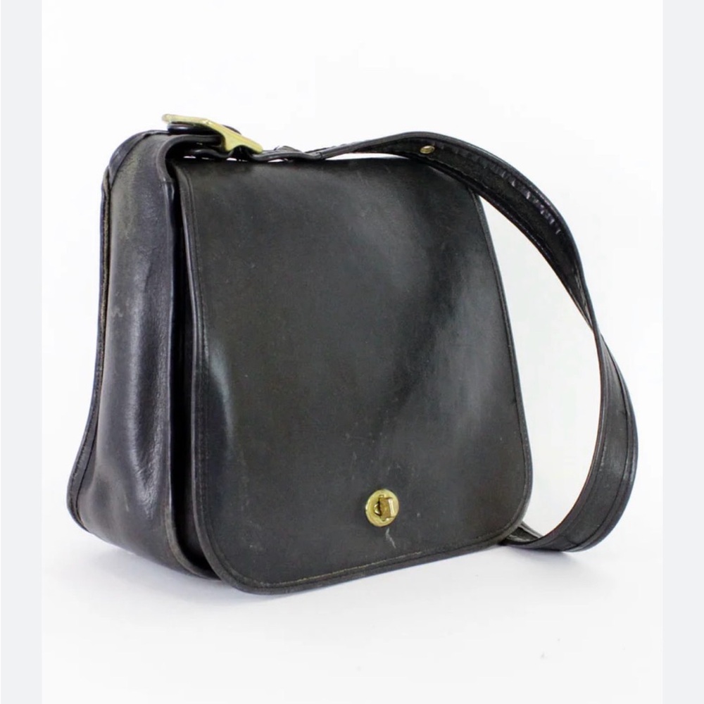 Coach Black Leather Bag with Gold Accents